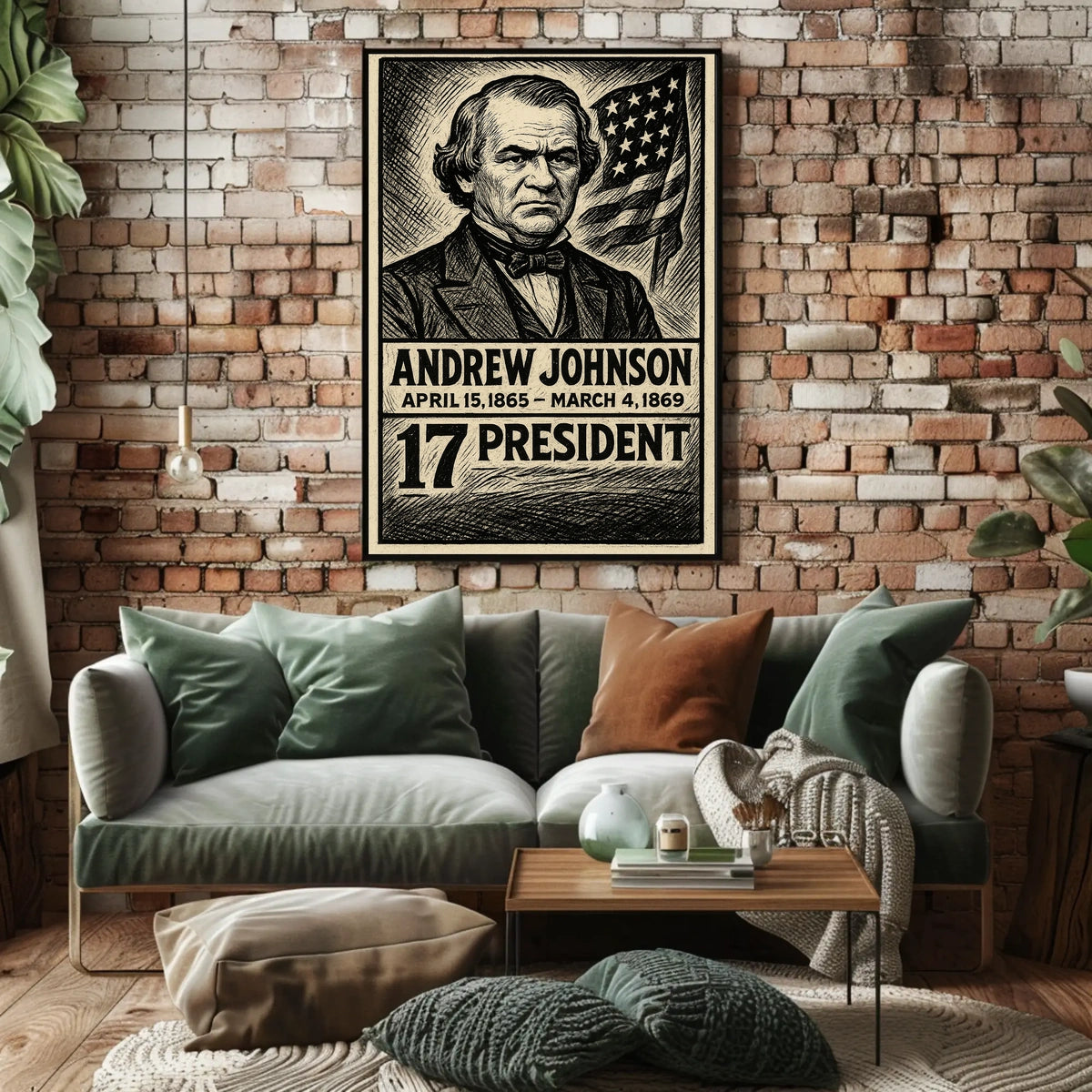 Andrew Johnson 17th President of the United States B & W Comic Sketch Poster