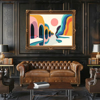 Vibrant Abstract Landscape Poster with Surreal Caves