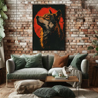 Majestic Wolf Under Red Moon Poster