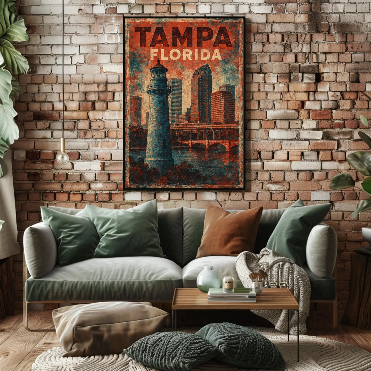 Tampa Skyline Vintage Lighthouse Nostalgic Art Poster