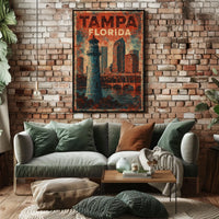 Tampa Skyline Vintage Lighthouse Nostalgic Art Poster