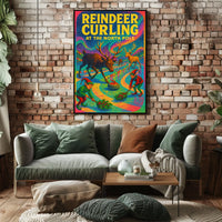 Reindeer Curling at the North Pole Poster