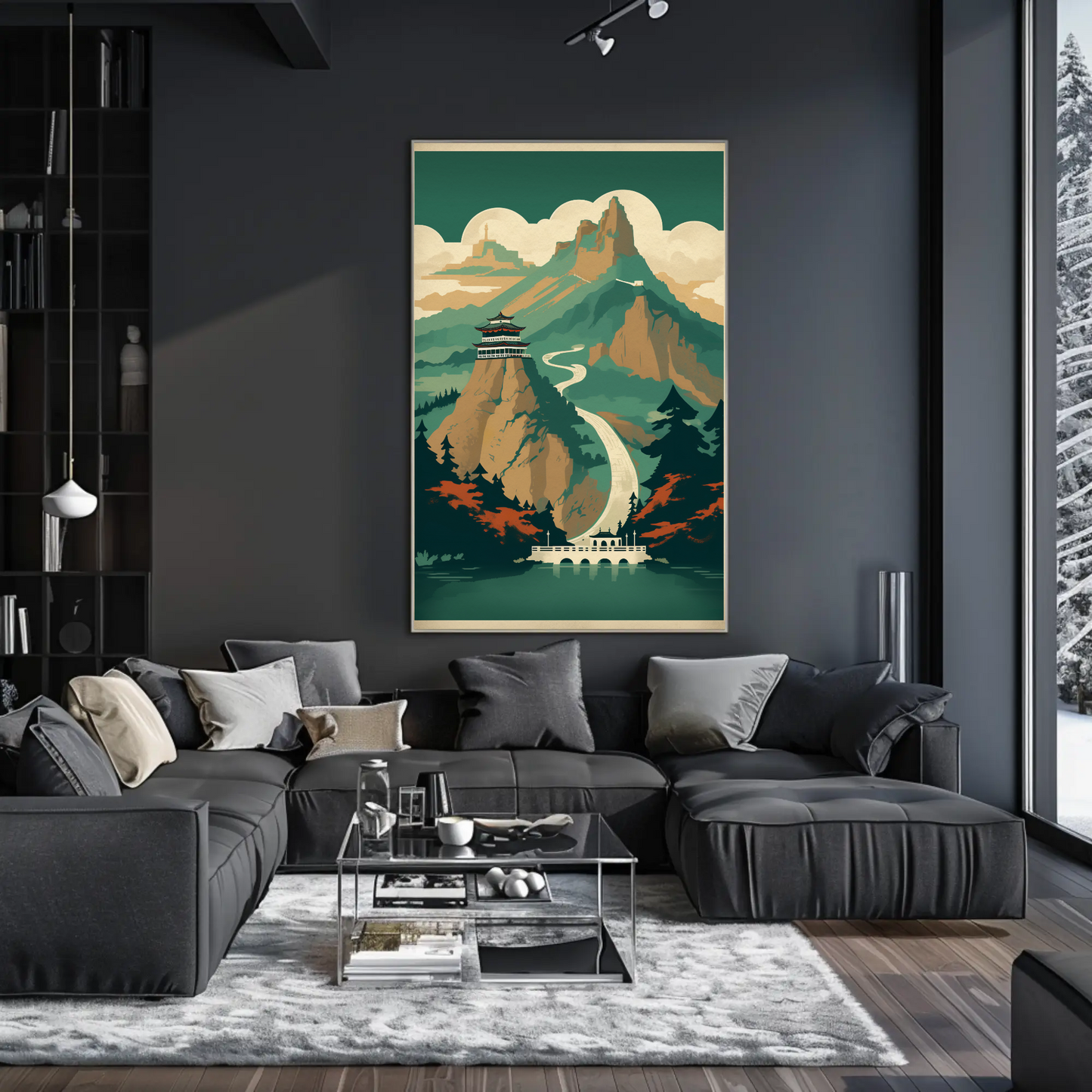 Chinese Mountain Temple Path Scenic View Travel Poster