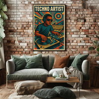 TECHNO ARTIST Retro DJ Vibes Abstract, Artistic Poster