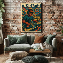 TECHNO ARTIST Retro DJ Vibes Abstract, Artistic Poster