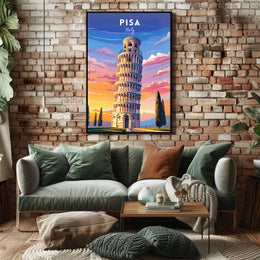 Leaning Tower of Pisa Scenic Art Travel Poster