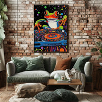 Colorful Frog DJ Vibes in Psychedelic Abstract Poster