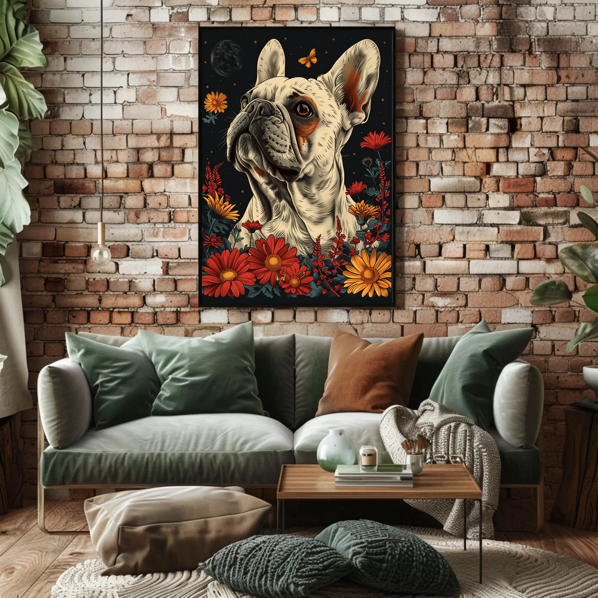 Floral Bulldog Fantasy Poster