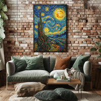 Starry Night Scene with Swirling Stars Artistic Poster