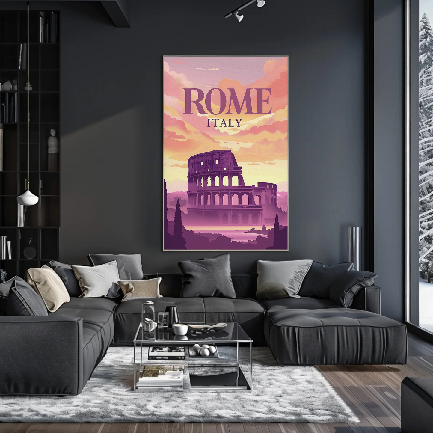 Rome Colosseum Sunset Italy Ancient Ruins Travel Poster