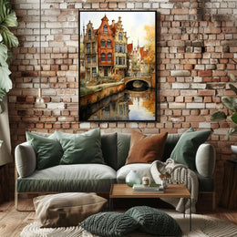 Picturesque European Canal Scene with Renaissance Architecture Travel Poster
