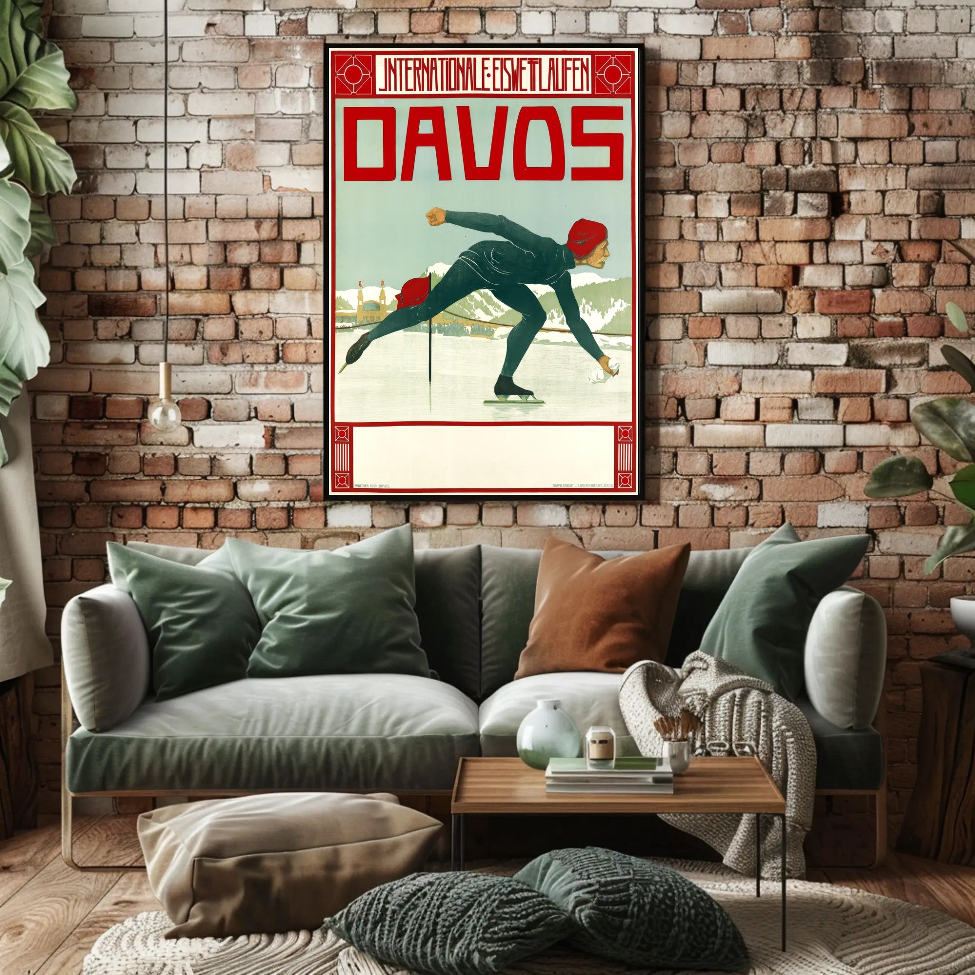 Vintage Davos Ice Skating Event Sports Poster PosterGoat