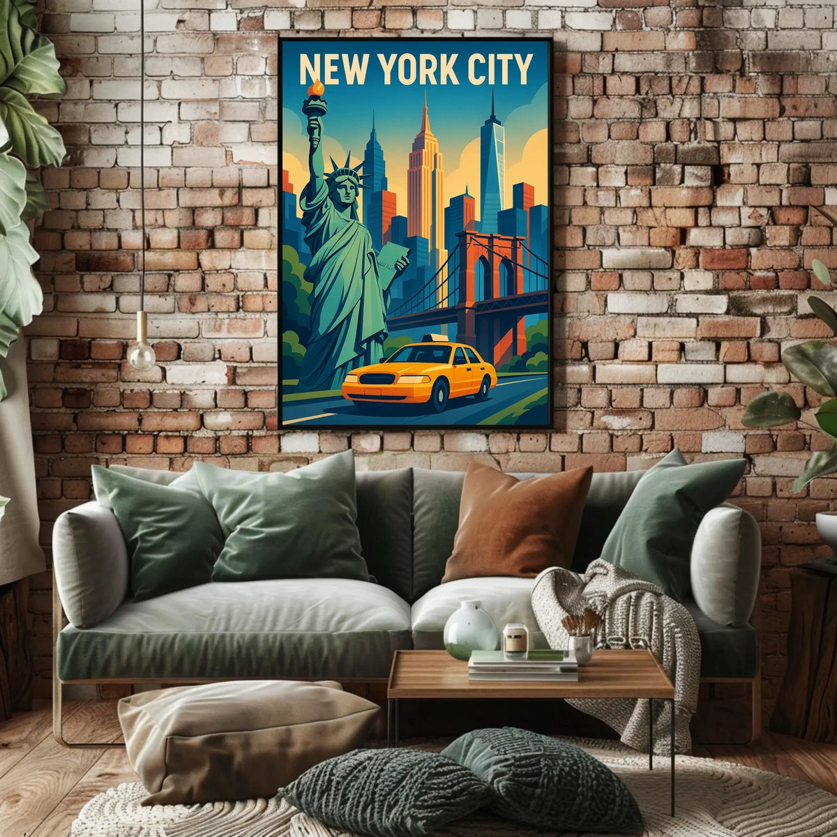 Iconic New York City Poster With Brooklyn Bridge Skyline