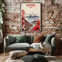 Stylized Traditional Ehime Japan Landscape Art Travel Poster