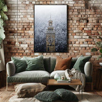 Snow-Covered Clock Tower Poster
