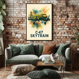 C-47 Skytrain WWII Aviation Art Poster Print