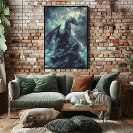 Majestic Dragon Amidst Storm Fantasy or Mythology Poster PosterGoat