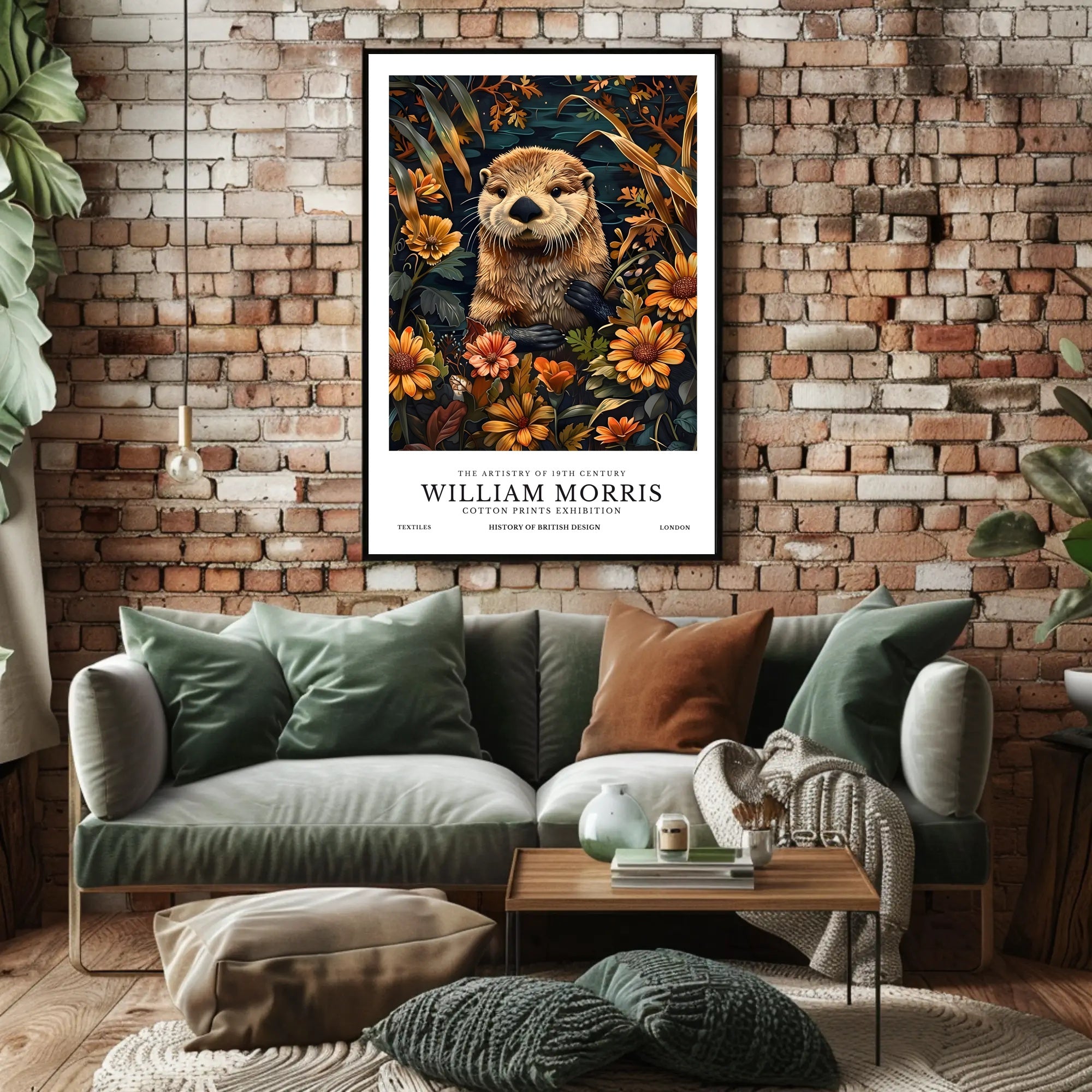 Otter in Arts and Crafts Floral Artistic Poster