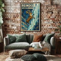 Reindeer Ice Climbing Vintage Animal Art Poster