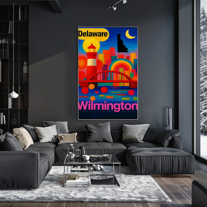 Wilmington Delaware Modern Rainbow Skyline Travel Poster