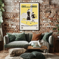 Pedestrian Safety Vintage Poster Mid-Century Educational or Infographic Poster PosterGoat