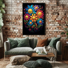 Vibrant Smiley Flowers Pop Art Poster for Joy