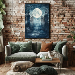 Mysterious Moonlit Gate Scene Artistic Poster