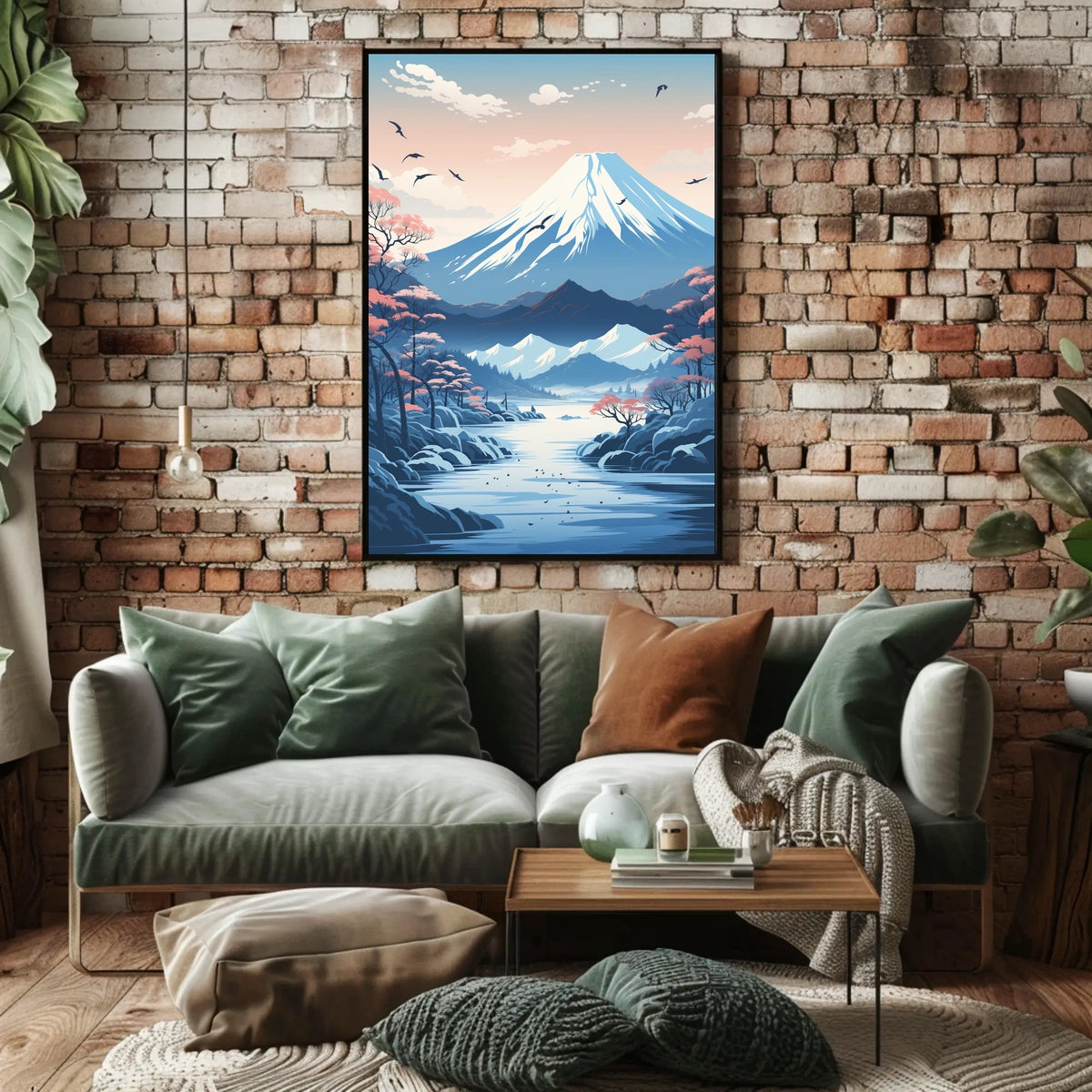 Serene Japanese Landscape with Cherry Blossoms Cultural Poster