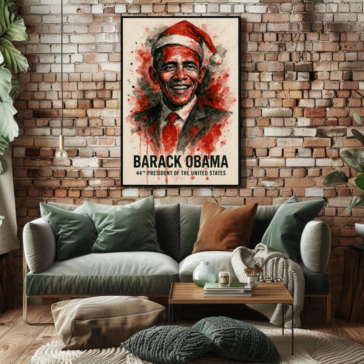 Barack Obama Santa Hat Portrait Historical Presidential Poster