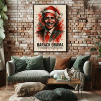 Barack Obama Santa Hat Portrait Historical Presidential Poster