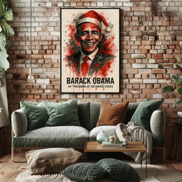 Barack Obama Santa Hat Portrait Historical Presidential Poster