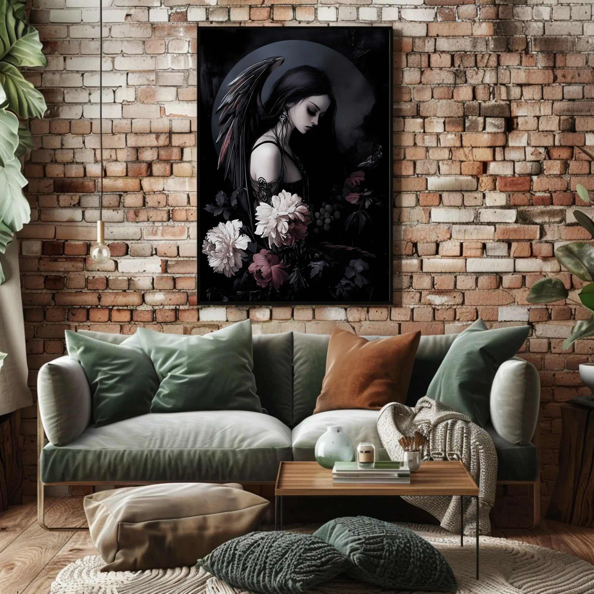 Dark Angelic Fantasy Woman with Dramatic Flowers Poster PosterGoat