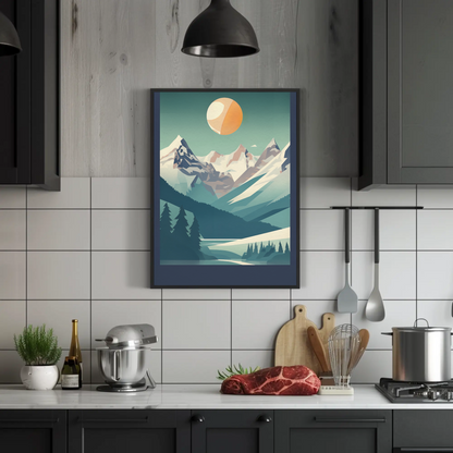 Alpine Summit Sunrise Explorer Scene Vintage Travel Poster
