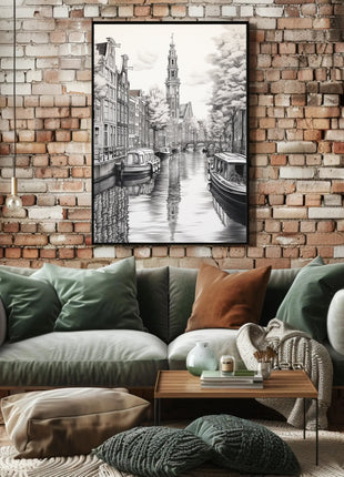 Amsterdam Canal Scene Vintage Illustration Travel Poster