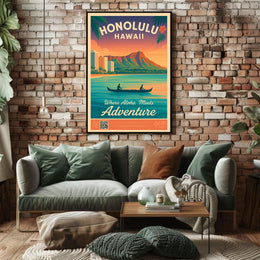 Honolulu Vintage Travel Poster Aloha Meets Adventure