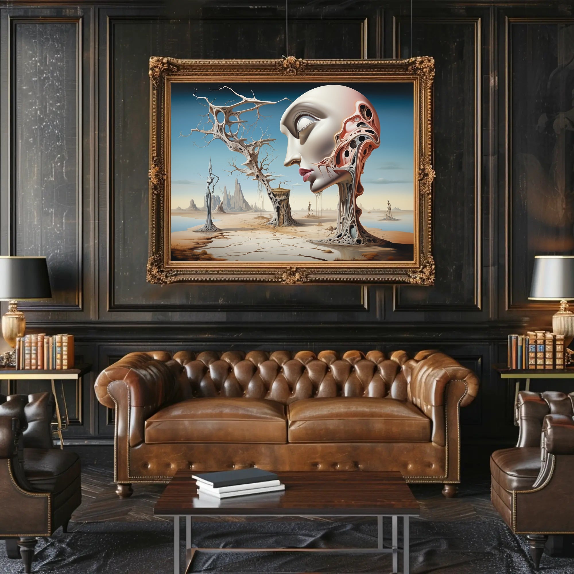 Surrealistic Landscape with Abstract Face Artistic Poster