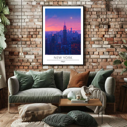 New York City Twilight Skyline Poster Vintage Wall Art