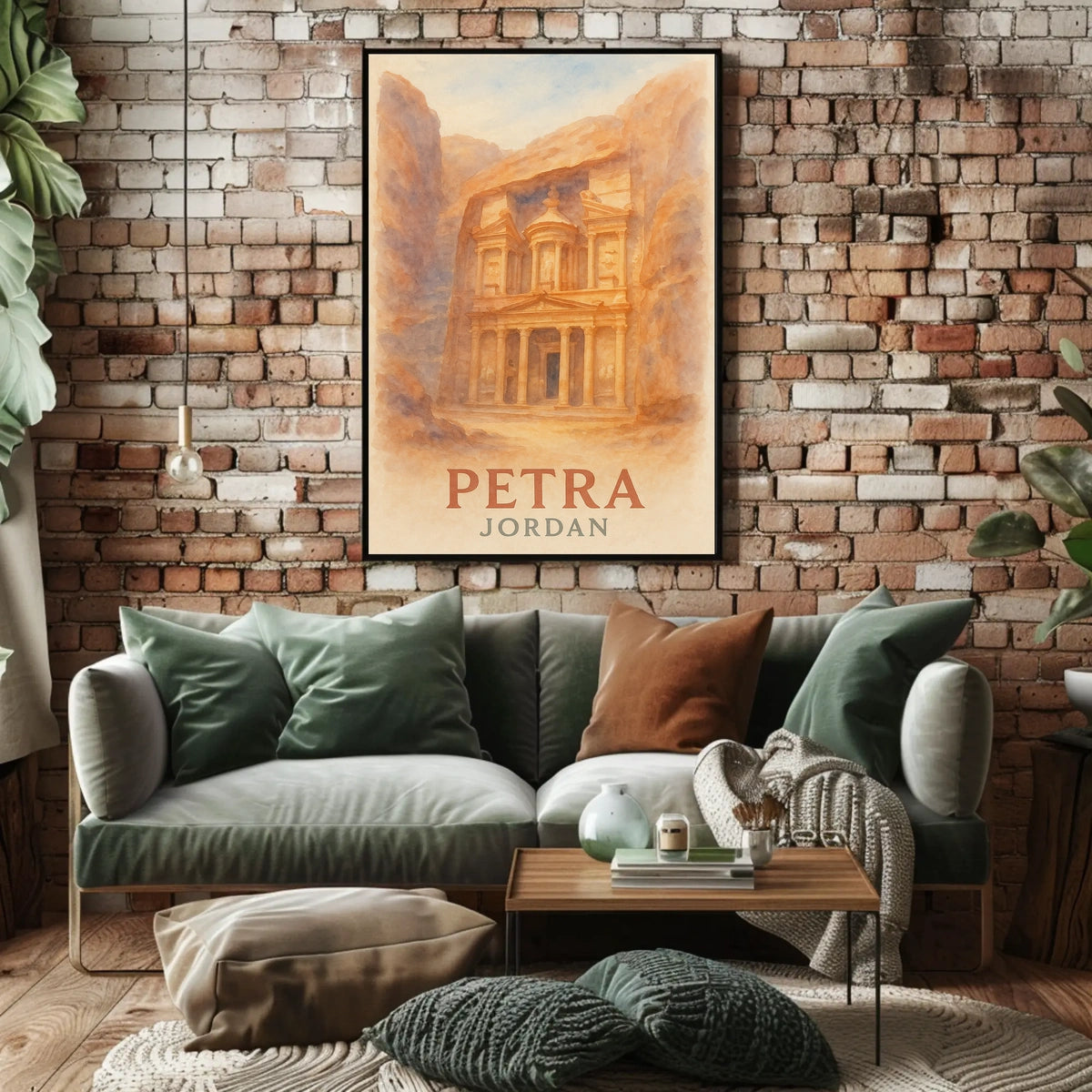 Petra Watercolor Travel Vintage Al Khazneh Treasury Vistas Wanderlust Decor Poster