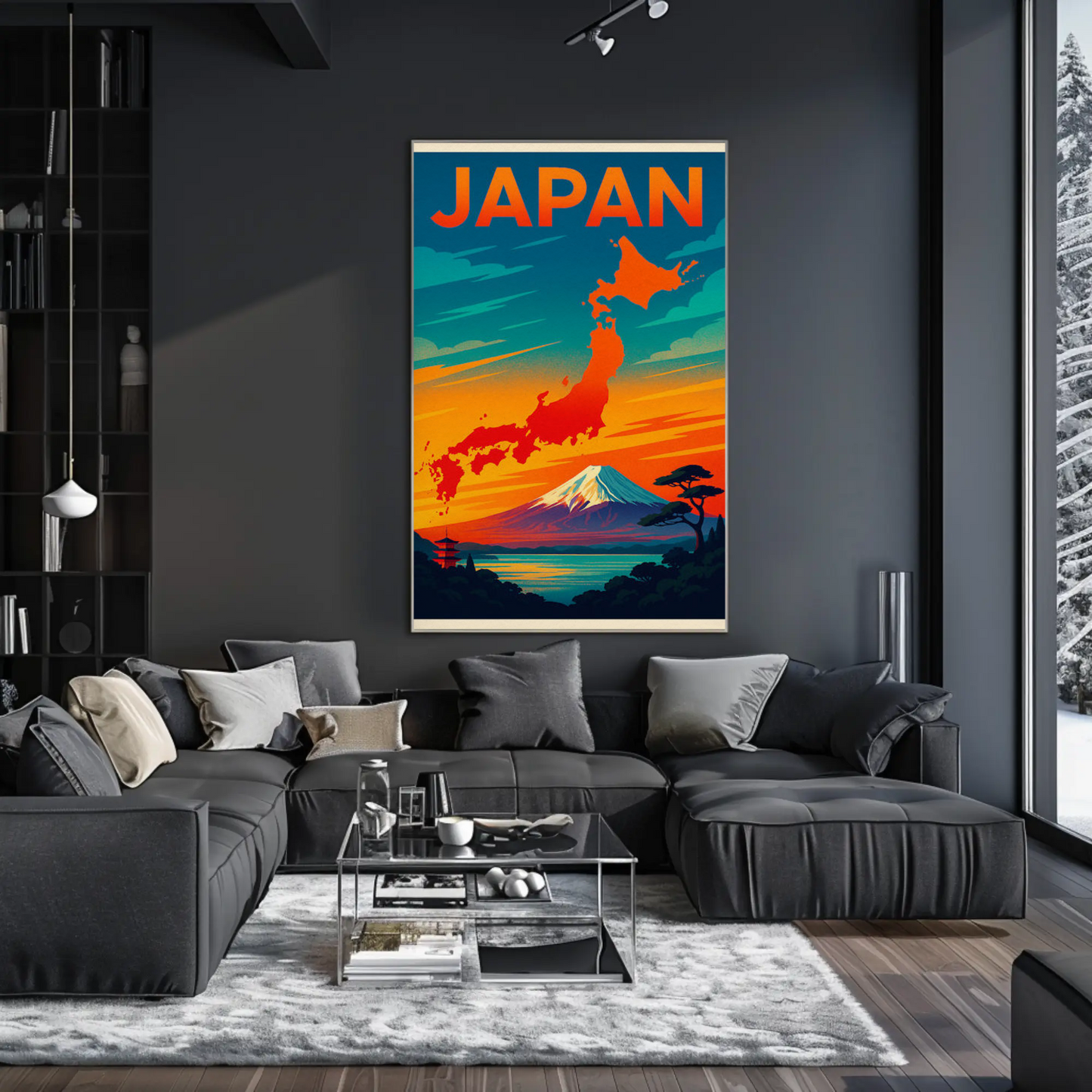 Japan Mount Fuji Map Sunset Travel Poster Poster