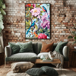 Vibrant Exotic Birds Botanical Art Animal Poster