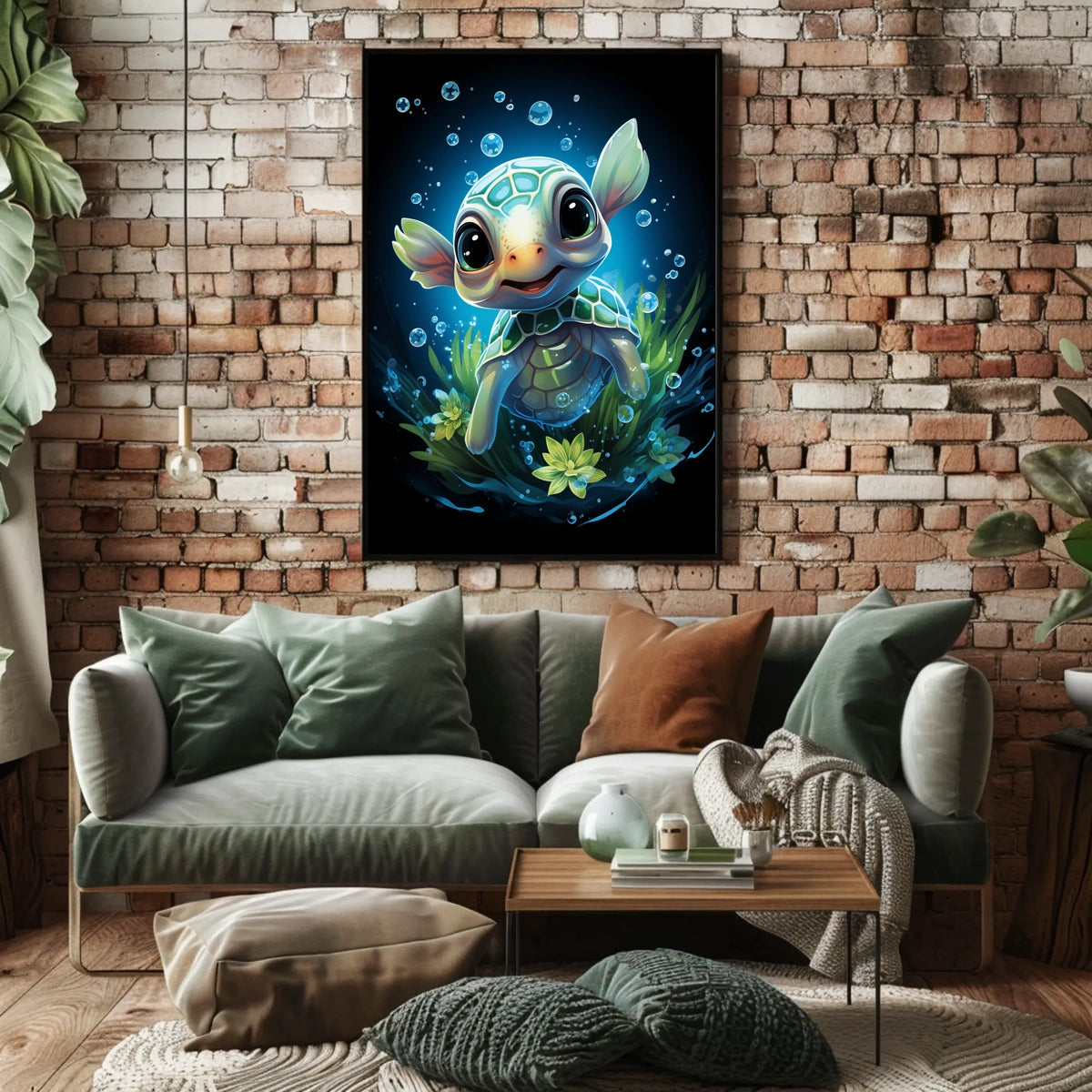 Whimsical Baby Turtle Underwater Fantasy Art Poster