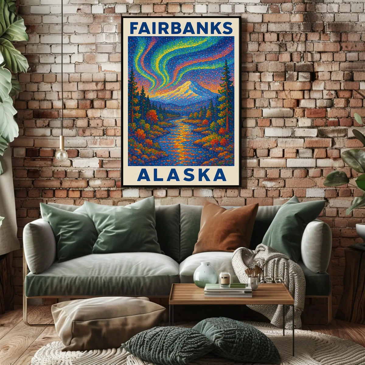 Aurora Borealis Vintage Fairbanks Alaska Starry Poster