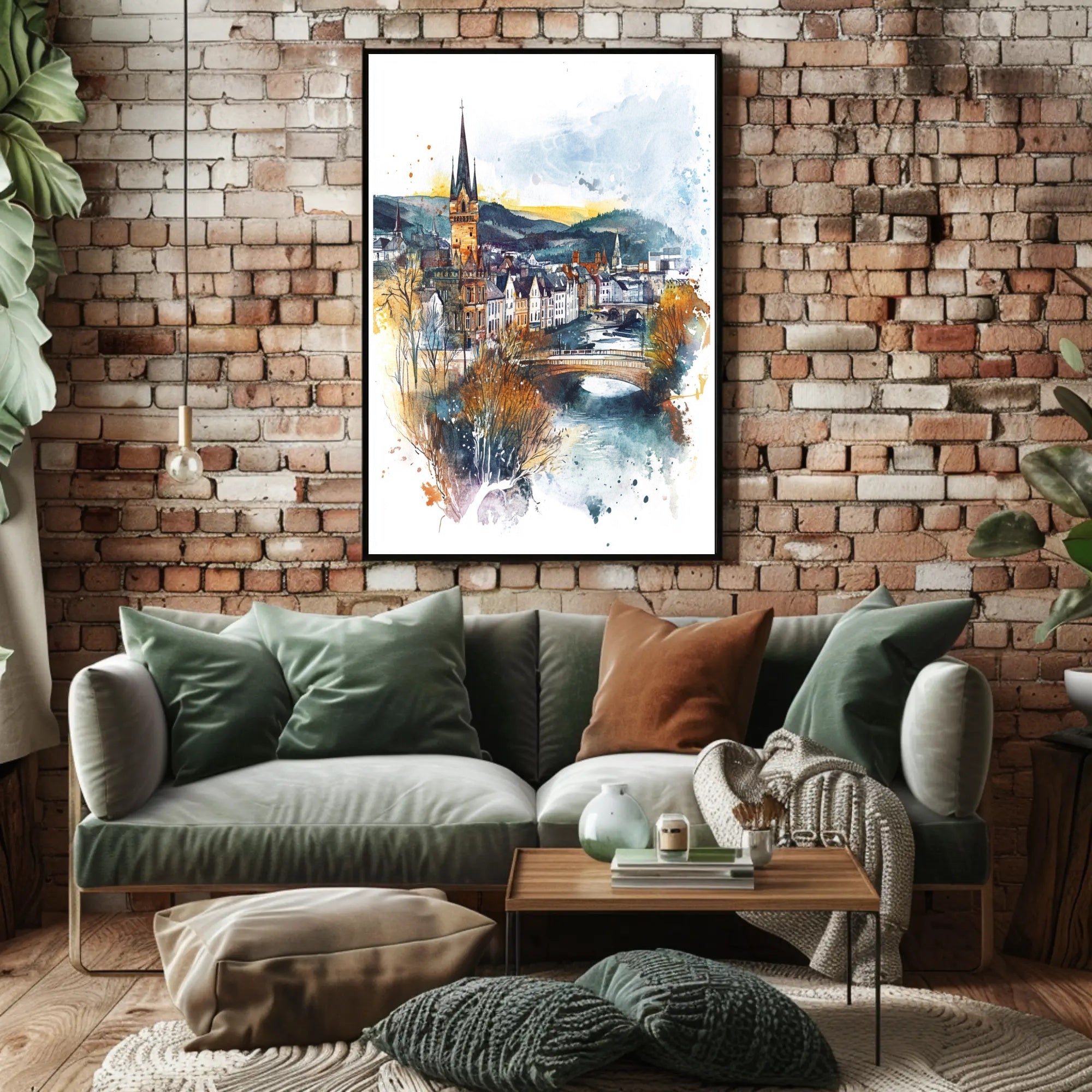 Enchanting Riverside Town Poster PosterGoat