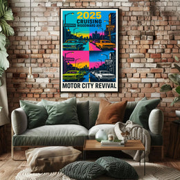 Motor City Revival Cruising Woodward Ave 2025 Poster PosterGoat