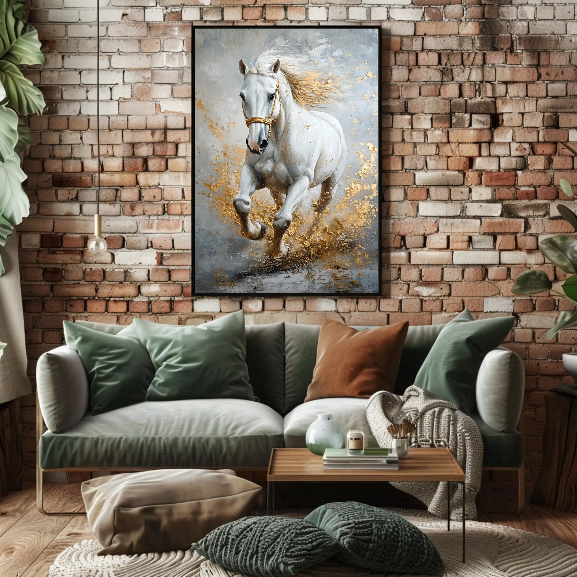Majestic Galloping White Horse Abstract Artistic Poster