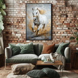 Majestic Galloping White Horse Abstract Artistic Poster