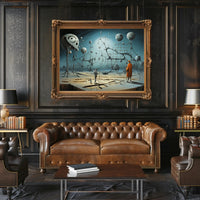 Surreal Dreamscape with Explorers: Futuristic Sci-Fi Poster