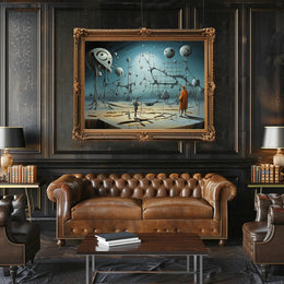 Surreal Dreamscape with Explorers: Futuristic Sci-Fi Poster