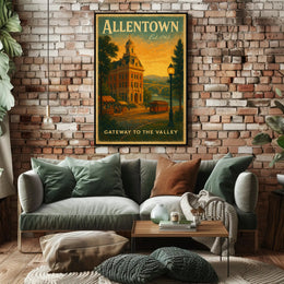 Historic Allentown Vintage Urban Cityscape Travel Poster