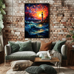 Lighthouse At Sunset Poster